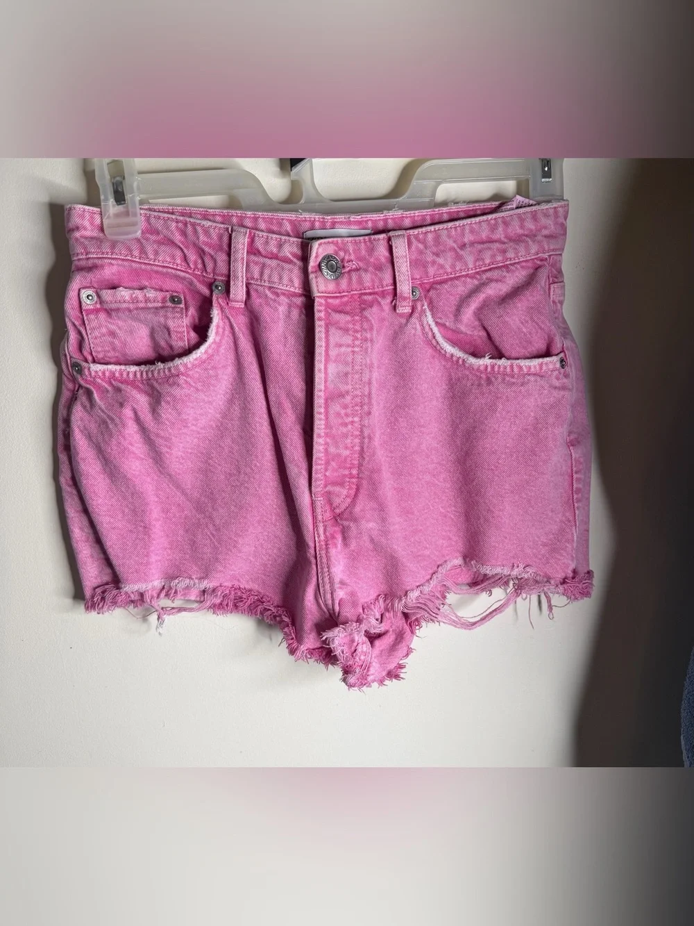Zara Pink Distressed Denim Shorts